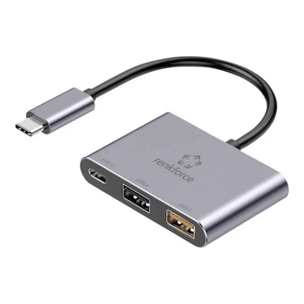 Renkforce RF-6735680 USB-Hub 2+1 Port USB-A, USB-C® USB 3.2 Gen2 10 GBit/s mit USB-C® Stecker Grau RF-TCH-100
