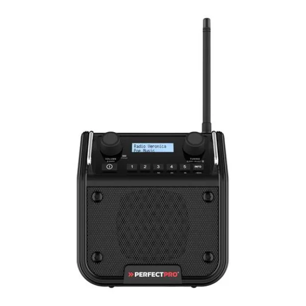 PerfectPro DABPRO Baustellenradio DAB+, UKW AUX, Bluetooth® stoßfest, spritzwassergeschützt, staubdicht Schwarz