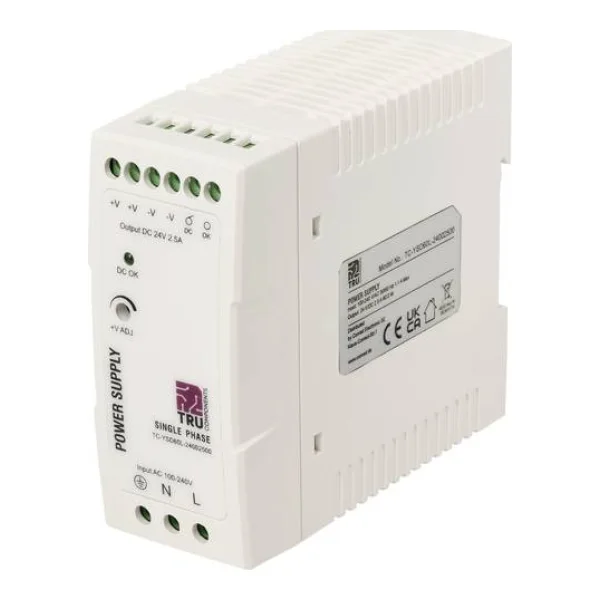 TRU COMPONENTS TC-14382312 Hutschienen-Netzteil (DIN-Rail) Verbrauch (StandBy) 0.7W 24 V/DC 2.5A 60W Anzahl Ausgänge:1 x Inhalt