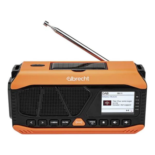 Albrecht DR113 Outdoorradio DAB+, UKW UKW, DAB+, Notfallradio, Bluetooth® Handkurbel, Solarpanel, spritzwassergeschützt