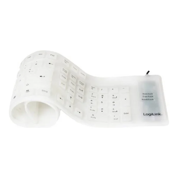 LogiLink ID0018A USB Tastatur Deutsch, QWERTZ Weiß Faltbar, Spritzwassergeschützt, Staubgeschützt